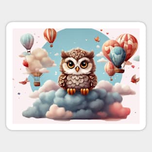 Owl on a Cloud with Hot Air Balloons Magnet